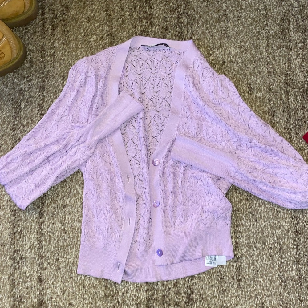 Purple, Knit, Button-up Cardigan